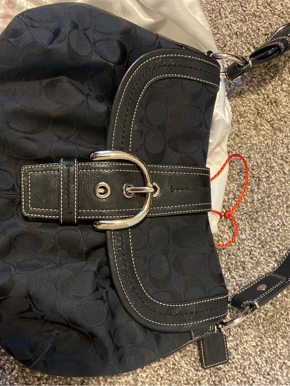 Coach Black Logo Canvas Key & Card Holder with Buckle Detail